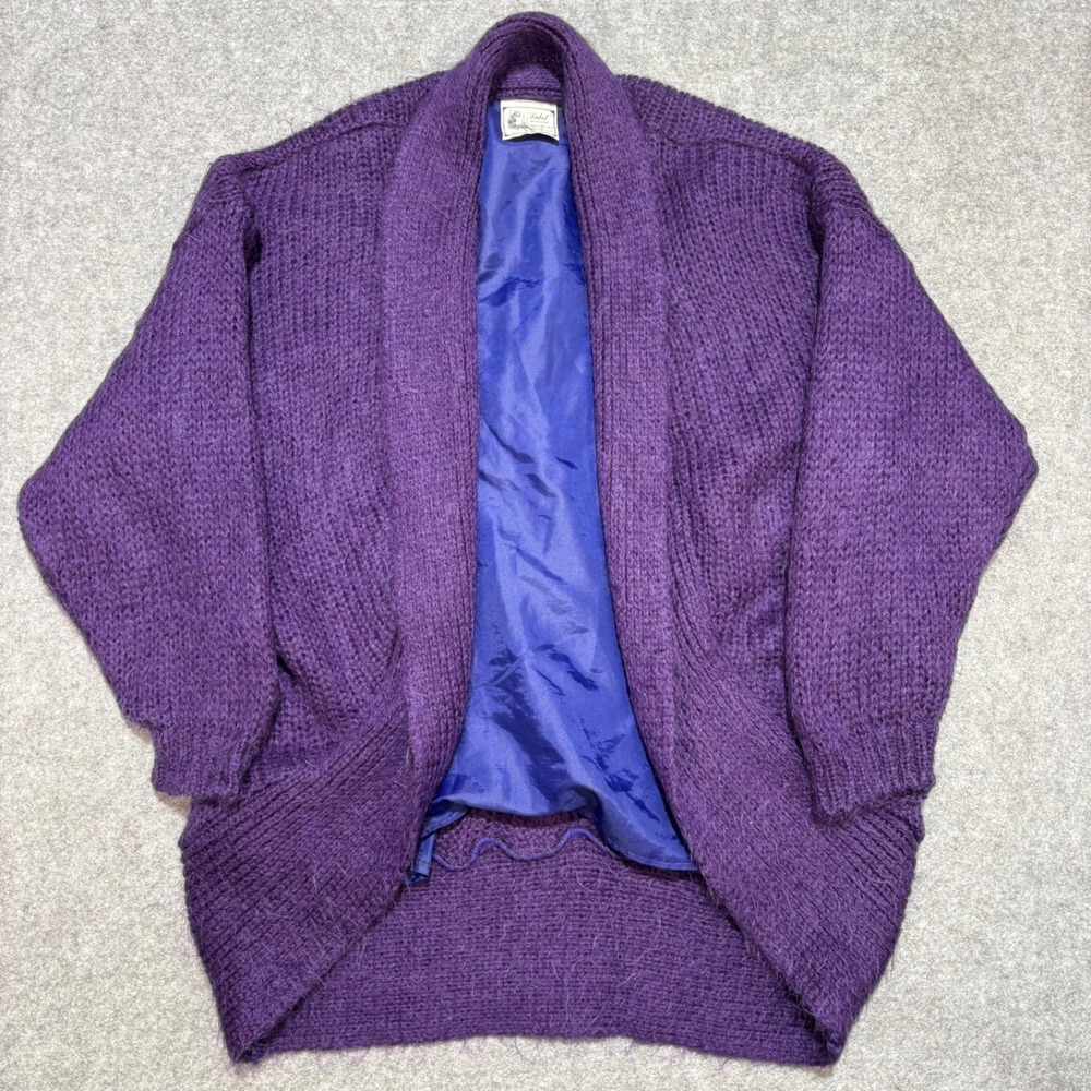 Vintage Label Knitwear Purple Mohair Style Shawl Cardigan Made in England
